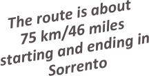 The route is about 
75 km/46 miles starting and ending in Sorrento